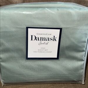 Charter Club green damask solid king sheet set New in Package